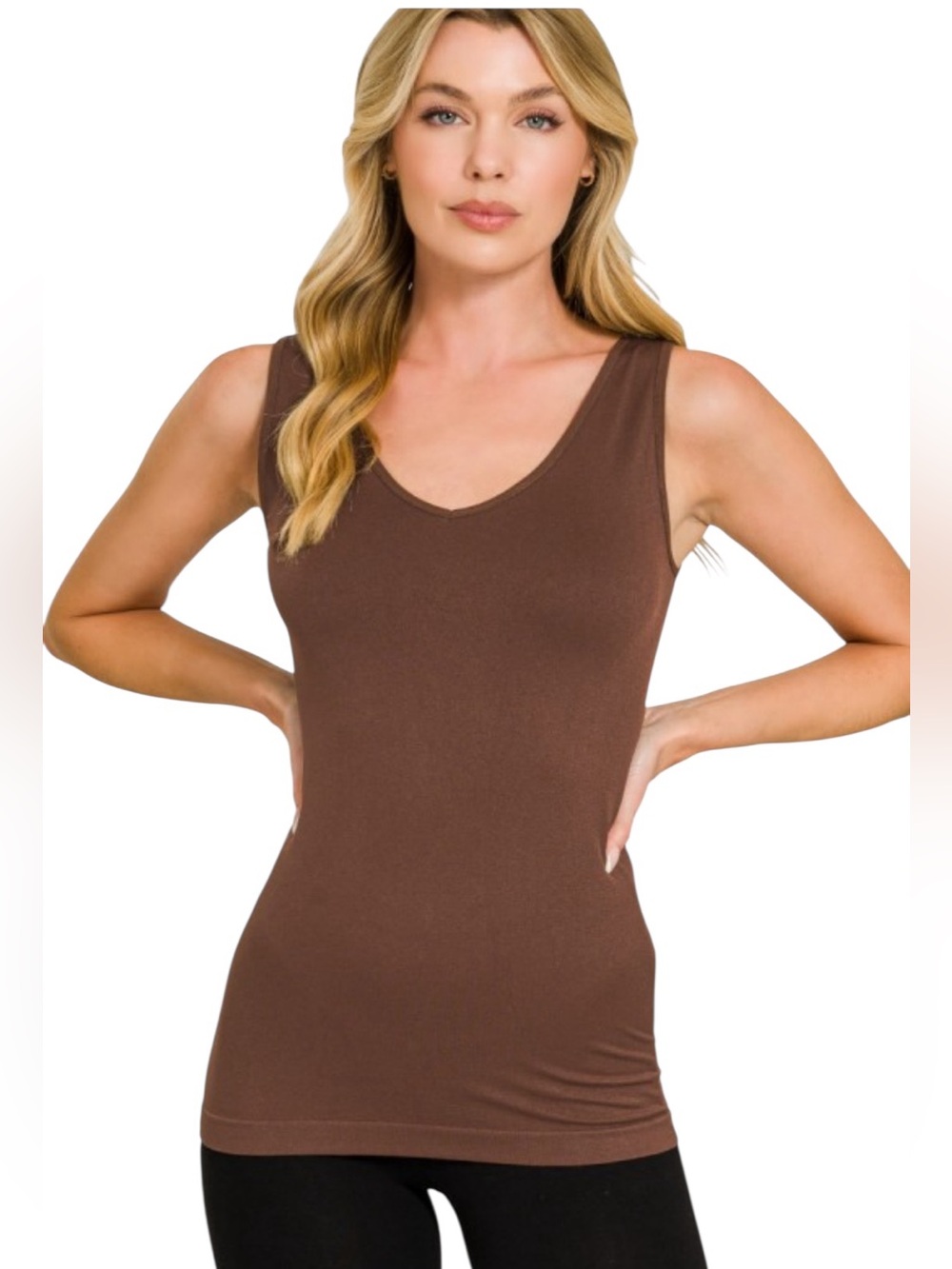 Zenana Chocolate stretchy Seamless Two Way Tank Top